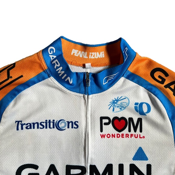 PEARL IZUMI WHITE/BLUE/ORANGE GARMIN FULL ZIP LIGHTWEIGHT CYCLING JERSEY - Picture 5 of 9